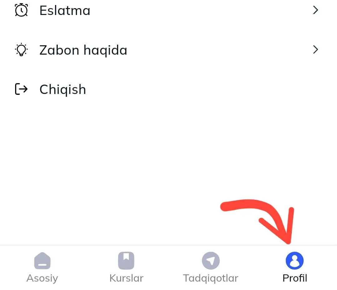 Zabon app bottom navigation bar with the Profil tab marked